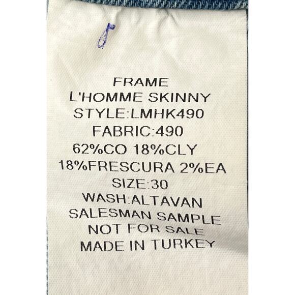 11-1 FRAME Men's Jeans Altavan L'Homme Skinny Mid-Rise Size 30 - Picture 6 of 10